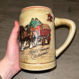 Budweiser Cream and Red Clydesdale Ceramic Beer Stein